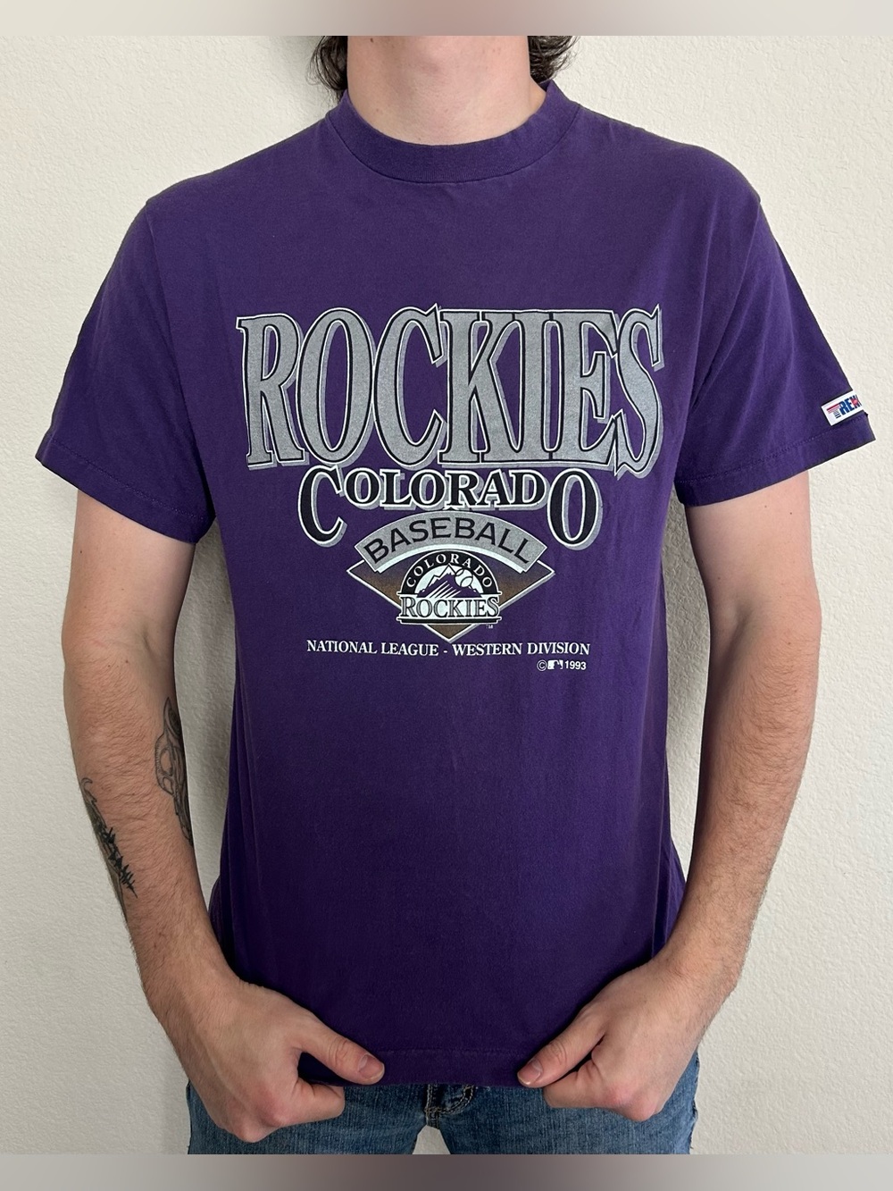 Vintage 1993 Colorado Rockies Baseball MLB Purple T-shirt Size Large